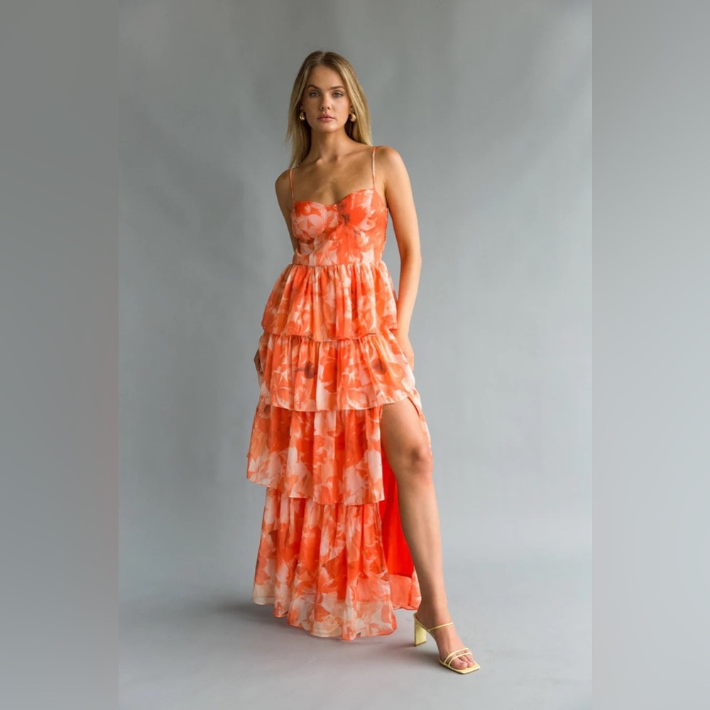 American Threads Poppy Bustier Corset Tiered Maxi Dress